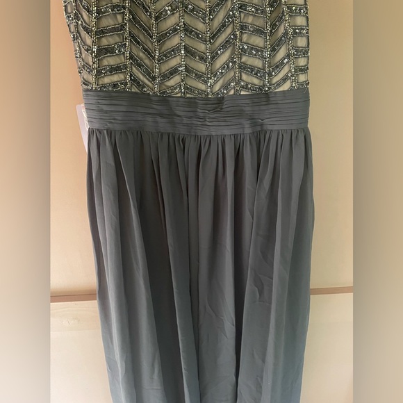 NWT JS Collections Beaded Illusion Neckline Pleated Gown Dress Gray Sz 14 $328 - Picture 7 of 7